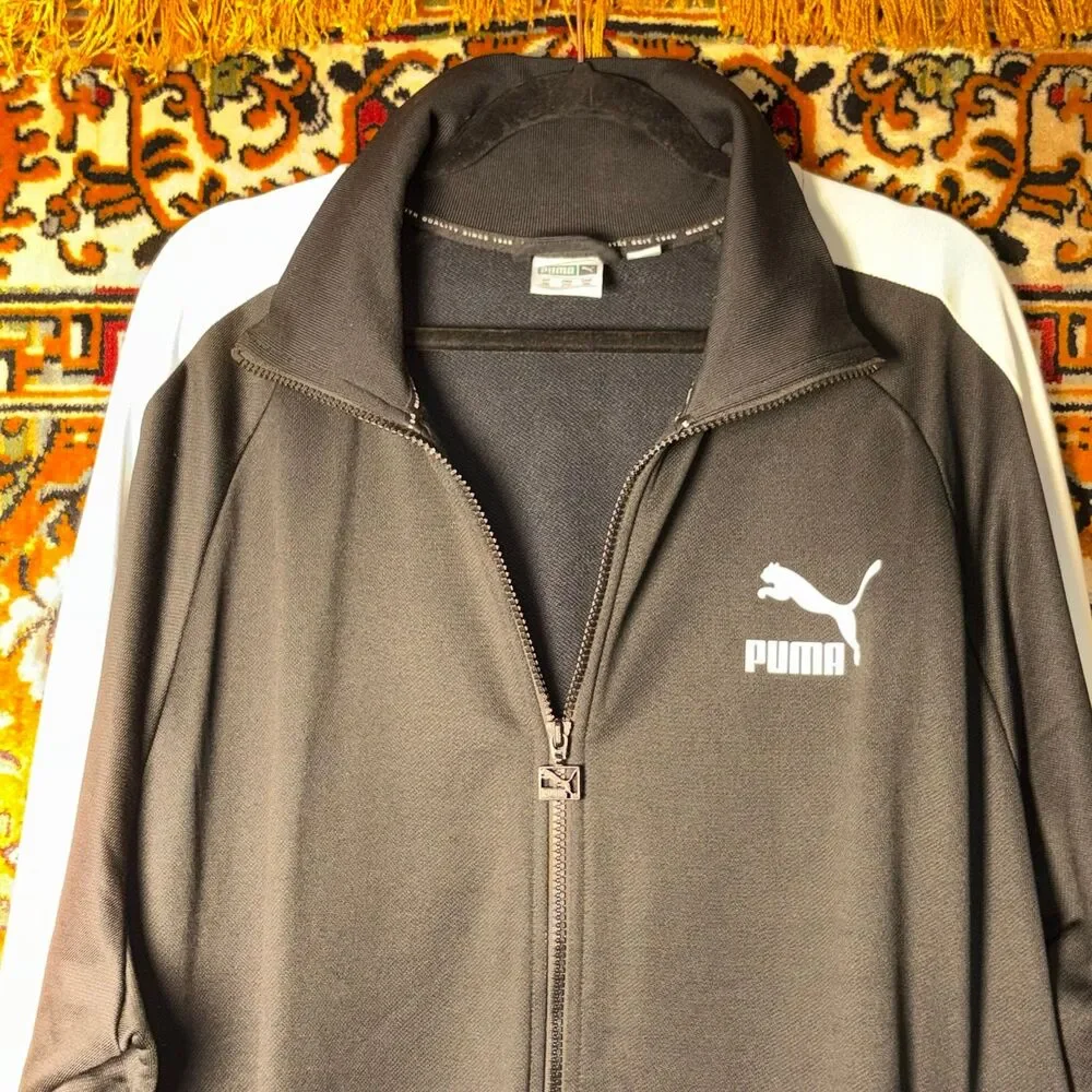 PUMA Men's 3XL Black Track Jacket White Stripes Full Zip XXXL Athletic Jacket - Picture 4 of 7